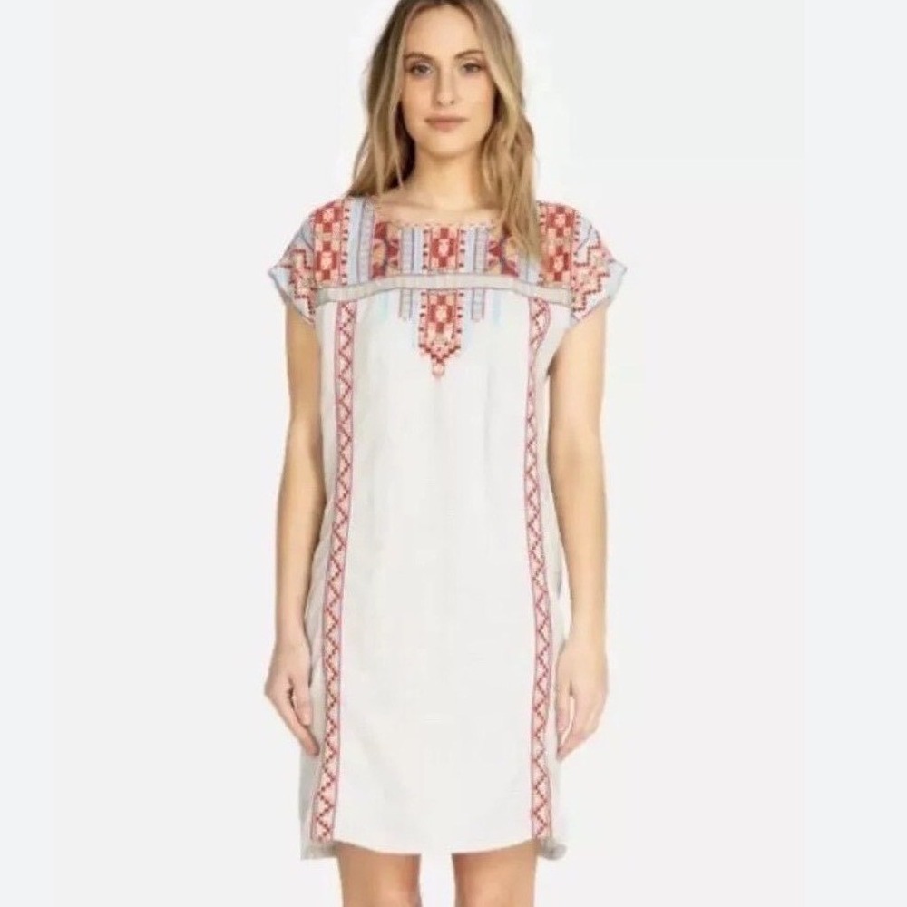 Johnny Was Ezra Linen Embroidered Linen Shift Dress Size S  Boho Festival